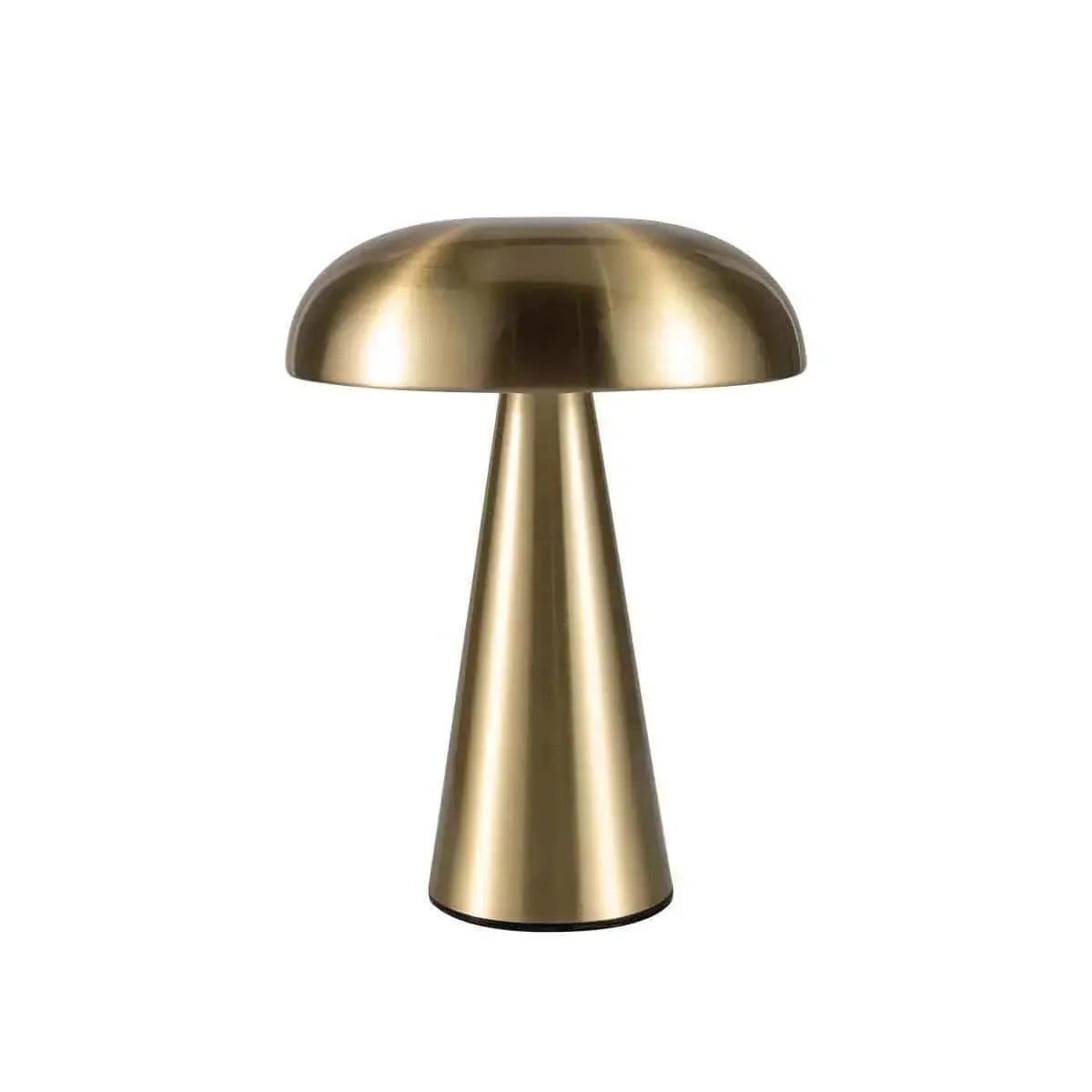 Brass-finished mushroom-shaped sleek abstract lamp with minimalist design perfect for modern decor