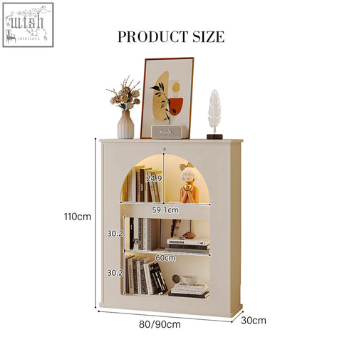 Cream-colored slimline console table with arched shelf and led light perfect for dmitri hallway storage cabinet