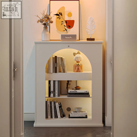 White arched slimline console table with led light and fake fireplace perfect for dmitri hallway storage cabinet