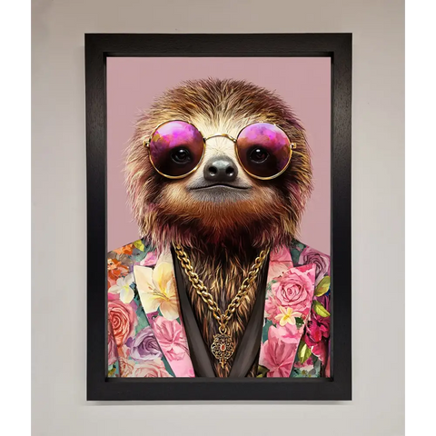 Sloth With Sunglasses Framed Poster - A3 (29.7 x 42 cm) / Black - Framed Print