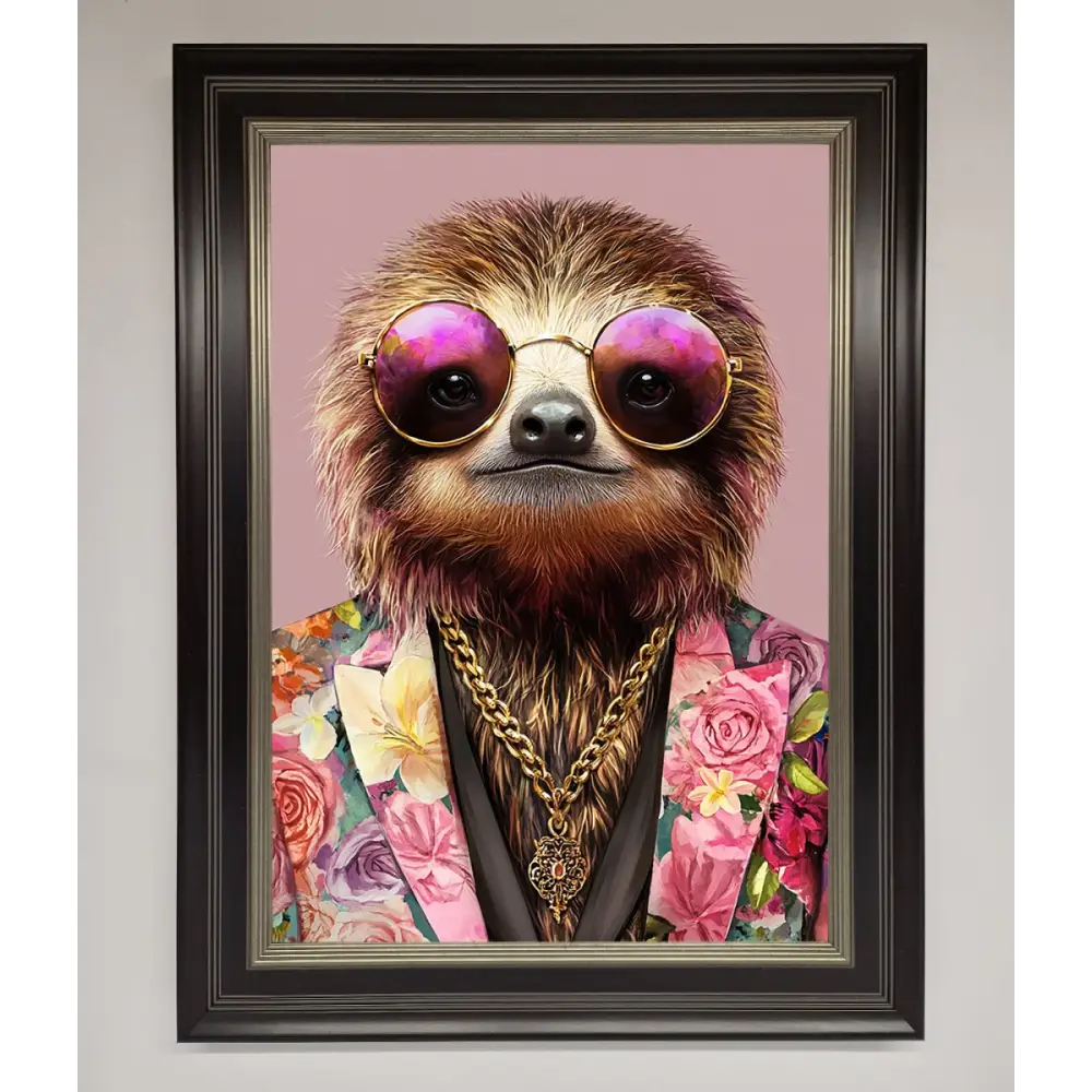 Sloth With Sunglasses Framed Poster - A3 (29.7 x 42 cm) / Black Silver - Framed Print
