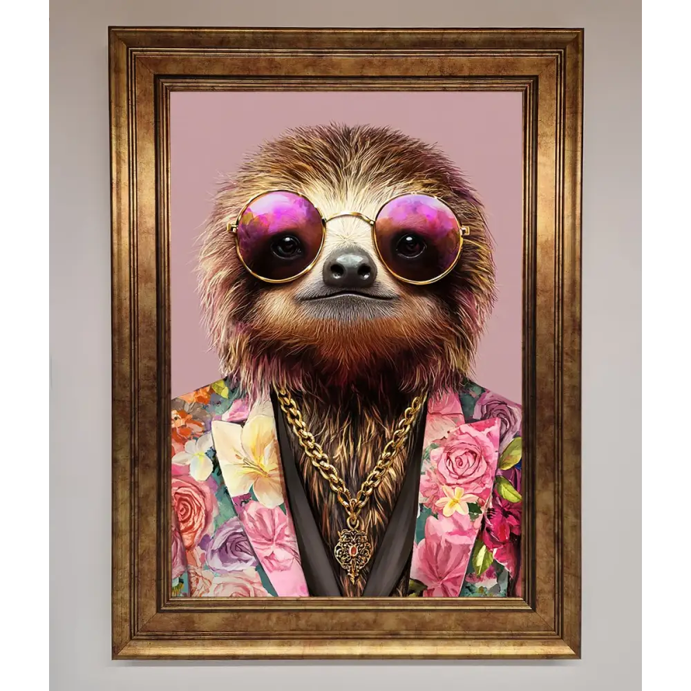 Sloth With Sunglasses Framed Poster - A3 (29.7 x 42 cm) / Bronze - Framed Print