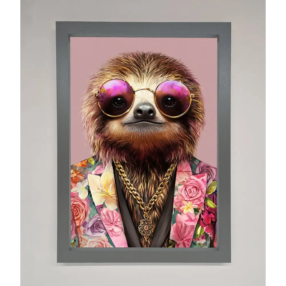 Sloth With Sunglasses Framed Poster - A3 (29.7 x 42 cm) / Dark Grey - Framed Print