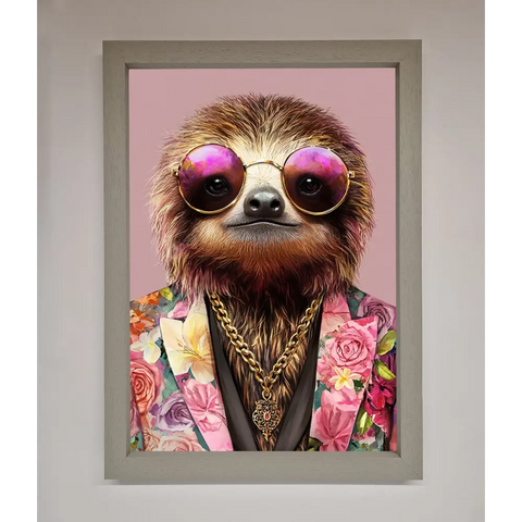 Sloth With Sunglasses Framed Poster - A3 (29.7 x 42 cm) / Grey - Framed Print