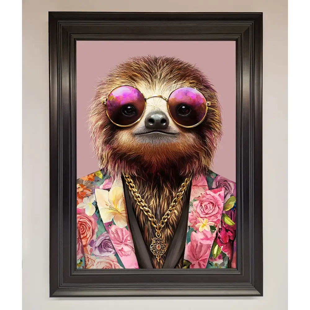 Sloth With Sunglasses Framed Poster - A3 (29.7 x 42 cm) / Matt Black - Framed Print