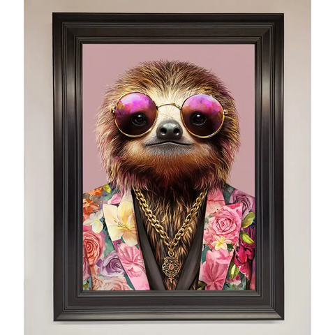 Sloth With Sunglasses Framed Poster - A3 (29.7 x 42 cm) / Matt Black - Framed Print