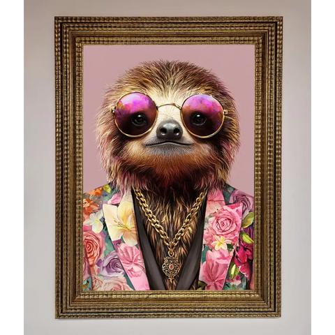 Sloth With Sunglasses Framed Poster - A3 (29.7 x 42 cm) / Ornate Gold - Framed Print