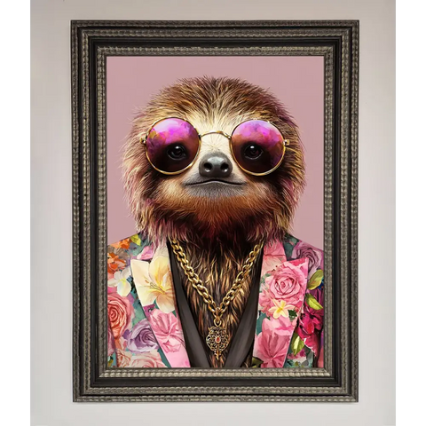 Sloth With Sunglasses Framed Poster - A3 (29.7 x 42 cm) / Ornate Silver Black - Framed Print