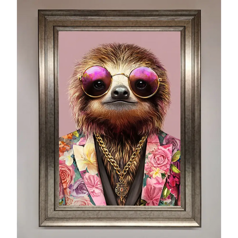 Sloth With Sunglasses Framed Poster - A3 (29.7 x 42 cm) / Silver - Framed Print