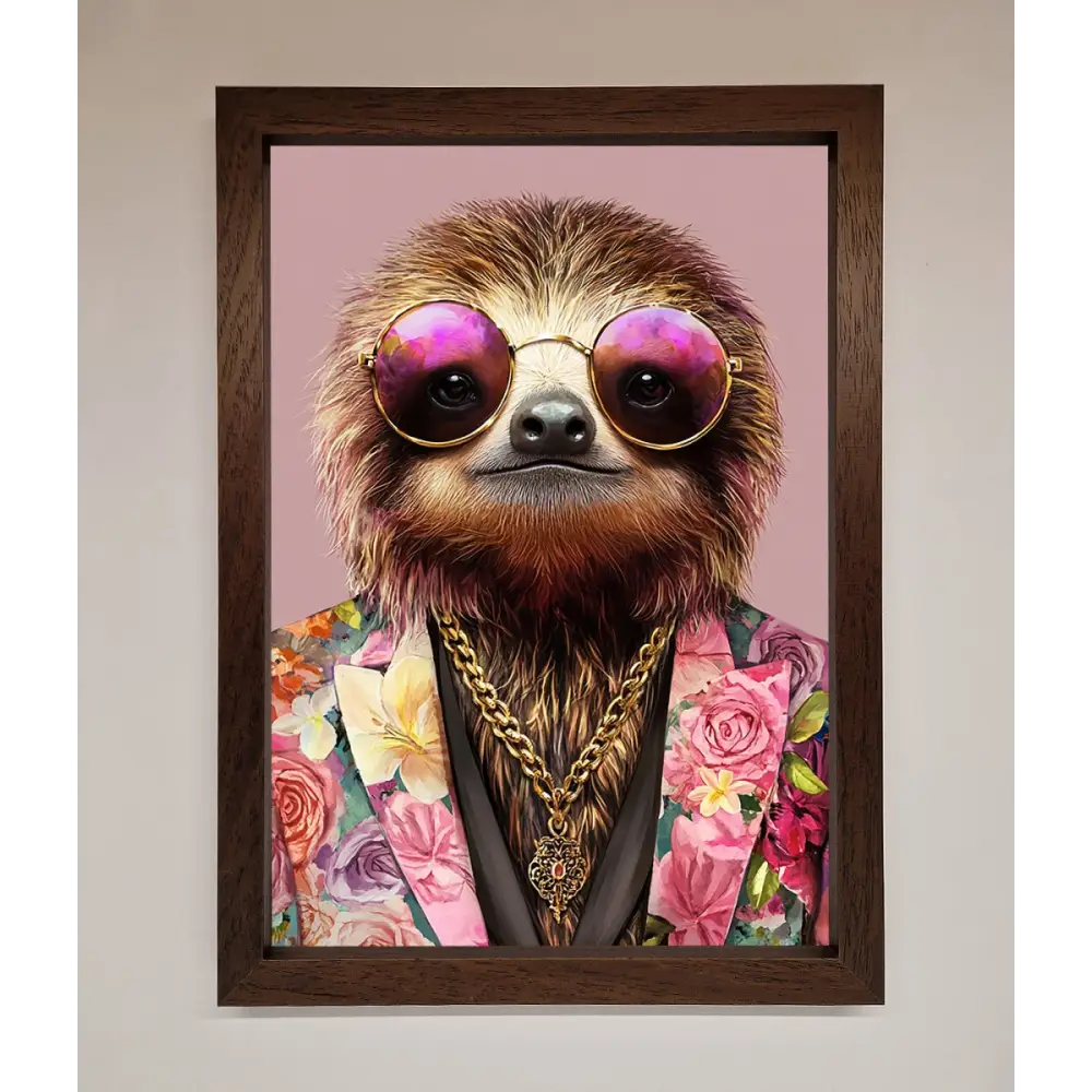 Sloth With Sunglasses Framed Poster - A3 (29.7 x 42 cm) / Walnut - Framed Print