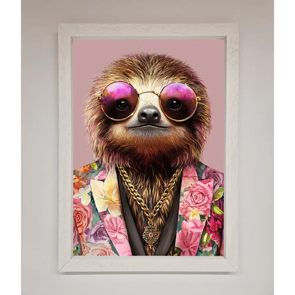 Sloth With Sunglasses Framed Poster - A3 (29.7 x 42 cm) / White - Framed Print