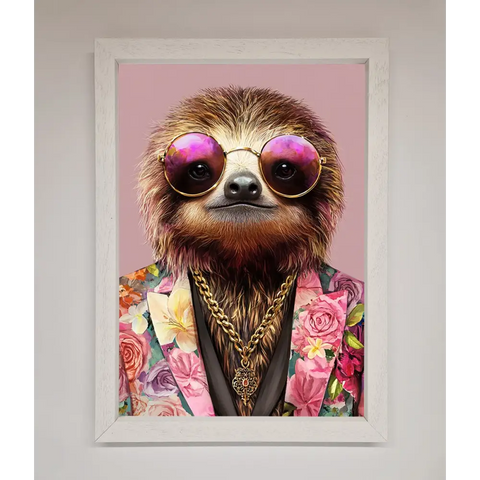 Sloth With Sunglasses Framed Poster - A3 (29.7 x 42 cm) / White - Framed Print