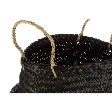 Small black seagrass basket with natural fiber handles perfect for storage and organization