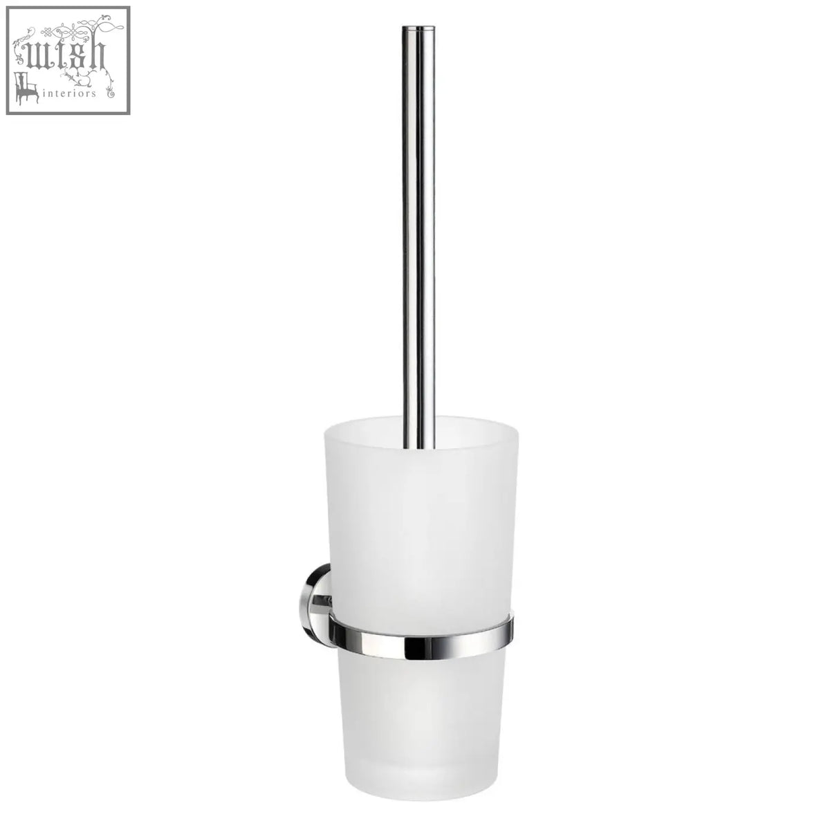 Chrome finished smedbo bathroom toilet brush holder with frosted white glass cup and polished chrome wall mount bracket