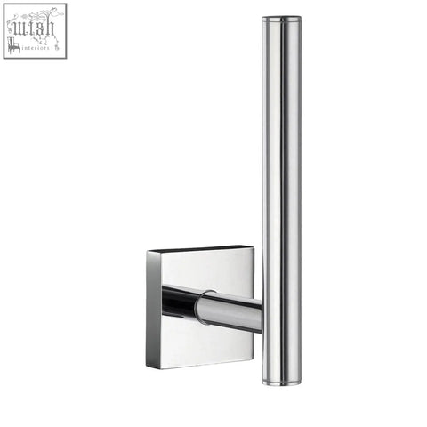 Chrome-finished smedbo house polished spare toilet roll holder with sleek rectangular base and vertical bar