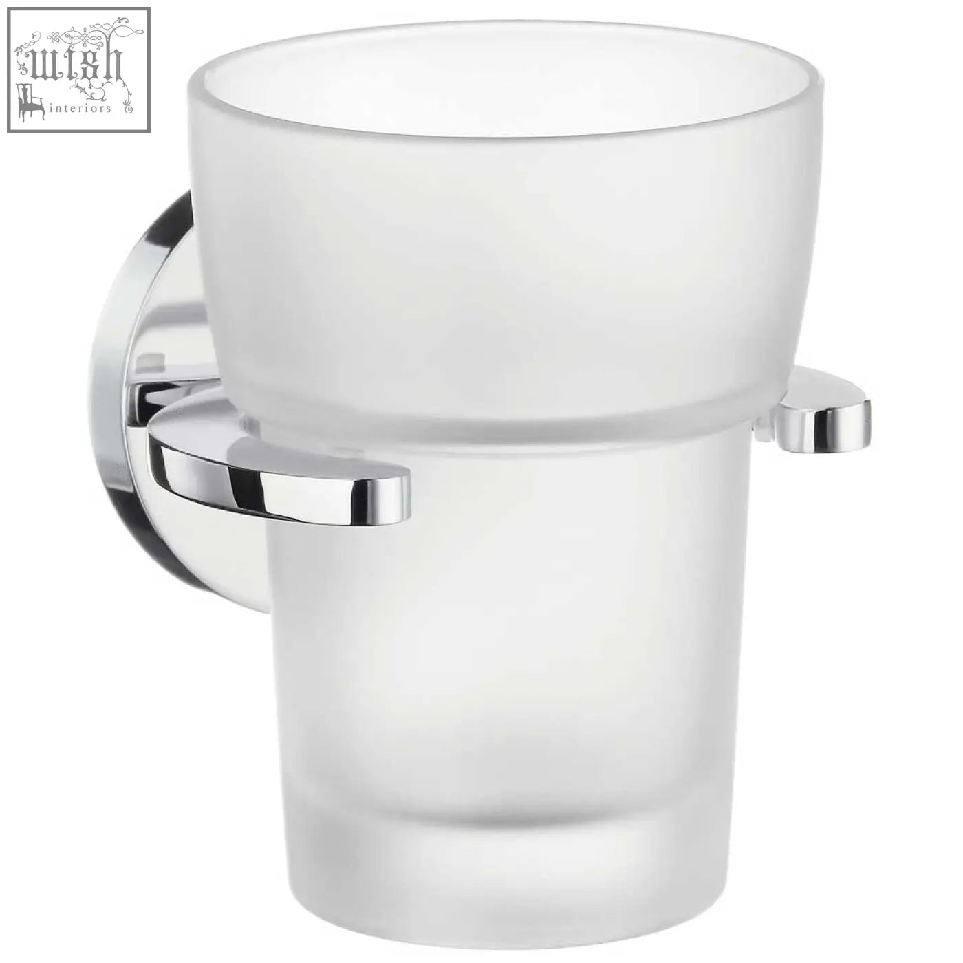 Frosted glass toothbrush holder with sleek smedbo loft polished chrome mounting bracket for bathroom use