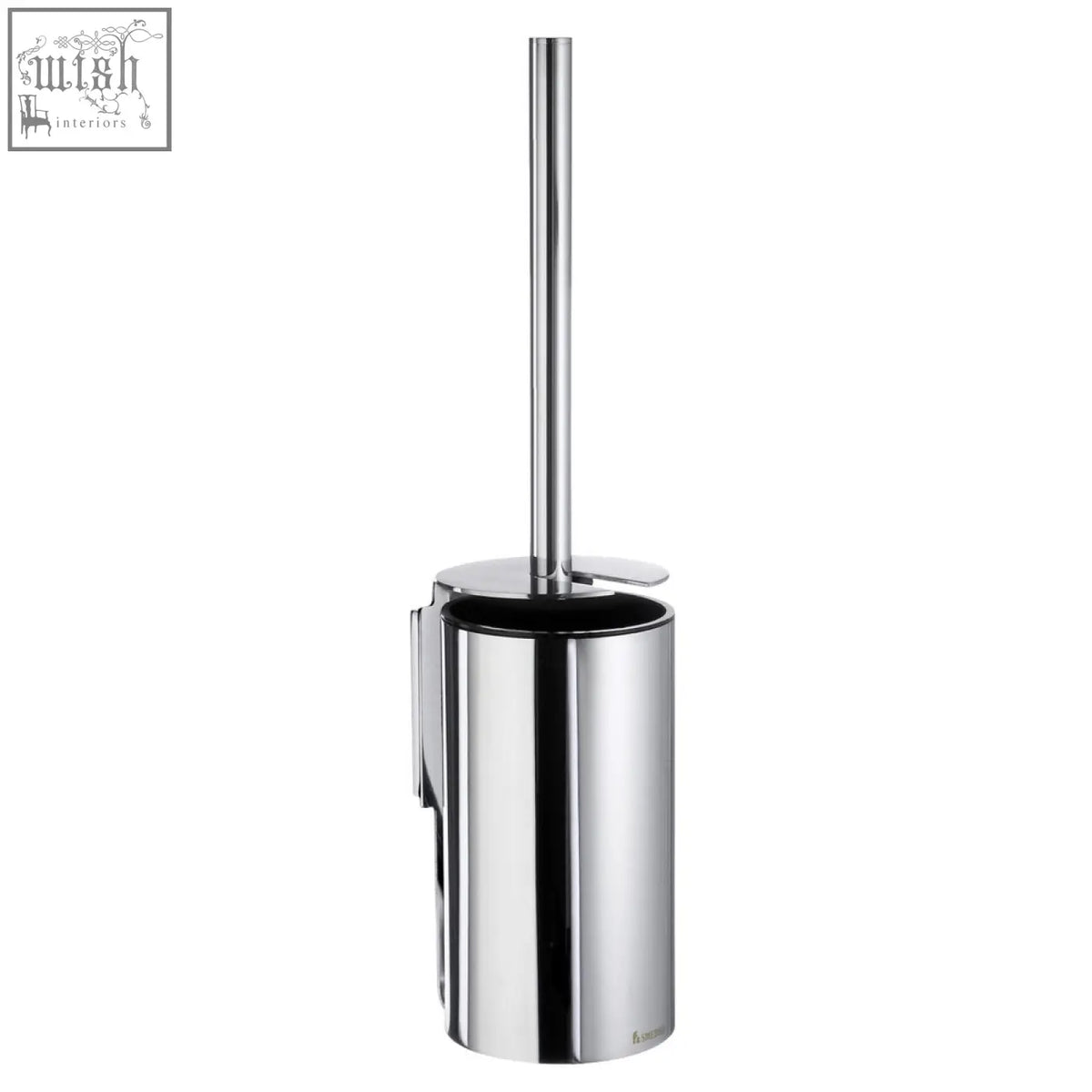 Chrome-finished smedbo bathroom toilet brush holder with sleek cylindrical design and integrated handle polished chrome