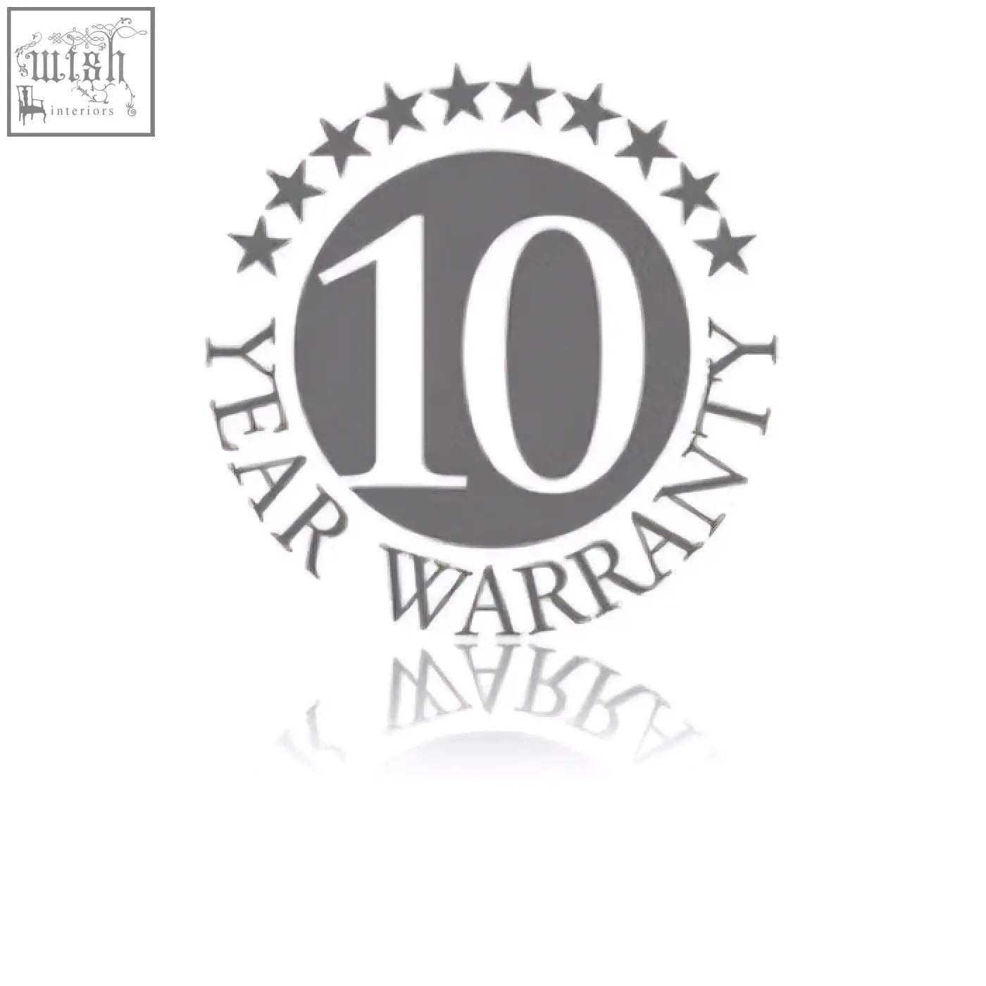 A monochrome circular emblem showing 10 year warranty with stars for smedbo sideline polished chrome shower basket