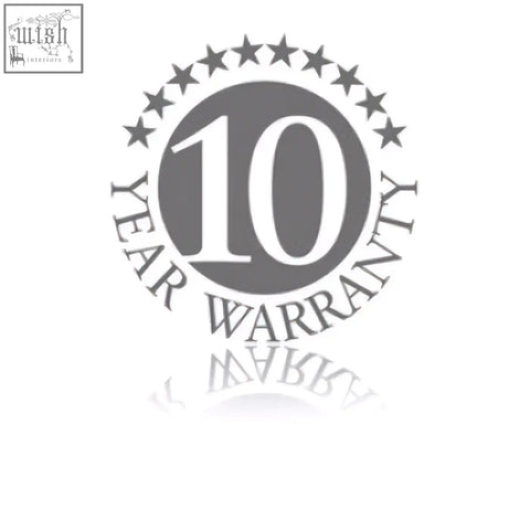 A monochrome circular emblem showing 10 year warranty with stars for smedbo sideline polished chrome shower basket