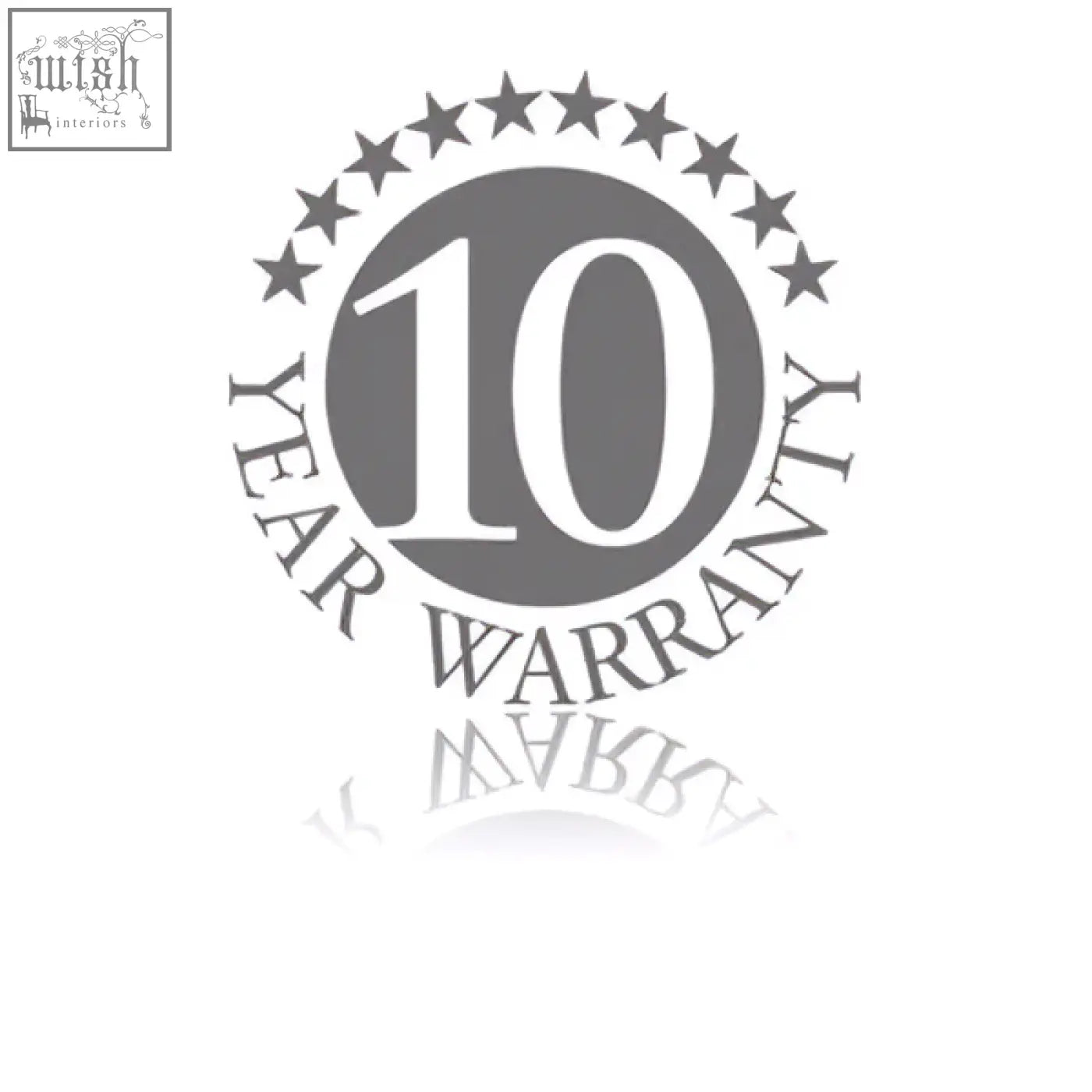 A circular gray and white 10 year warranty emblem for smedbo sideline polished chrome bathroom products shower basket
