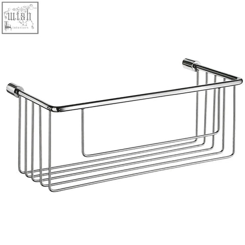 Chrome finished smedbo sideline polished chrome shower basket with rectangular design and multiple wire shelves for bathroom products