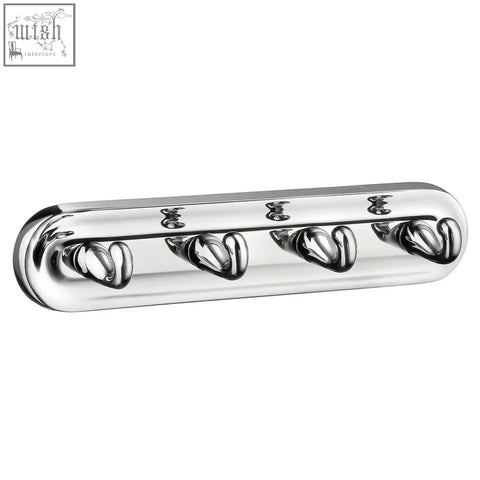 Chrome-finished smedbo villa polished chrome quadruple hook rack with four heart-shaped hooks ideal for smedbo bathroom products