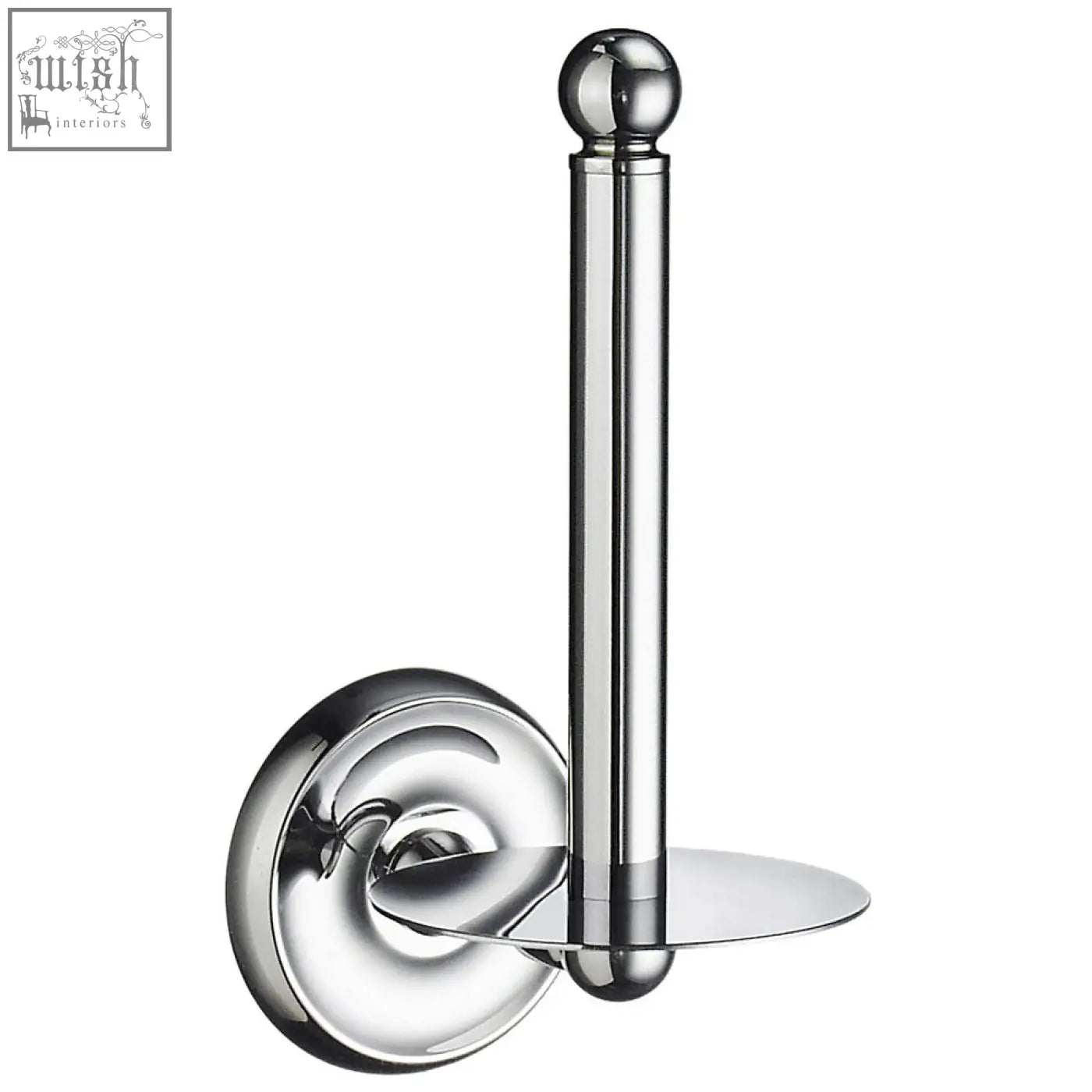 Chrome-finished smedbo villa polished spare toilet roll holder with sleek cylindrical rod and decorative circular base