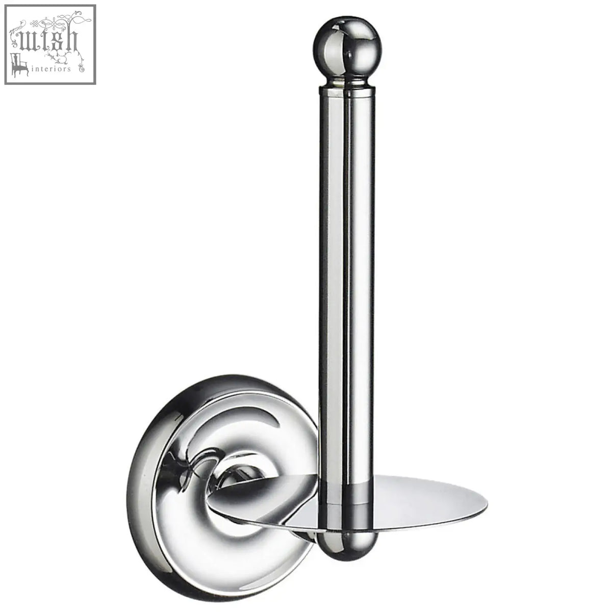 Chrome-finished smedbo villa polished spare toilet roll holder with sleek cylindrical rod and decorative circular base