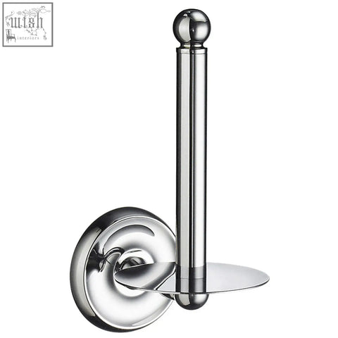 Chrome-finished smedbo villa polished spare toilet roll holder with sleek cylindrical rod and decorative circular base