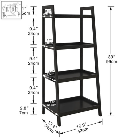 Black smibuy bamboo bookshelf with four open shelves and handles perfect as a display stand or bathroom organizer