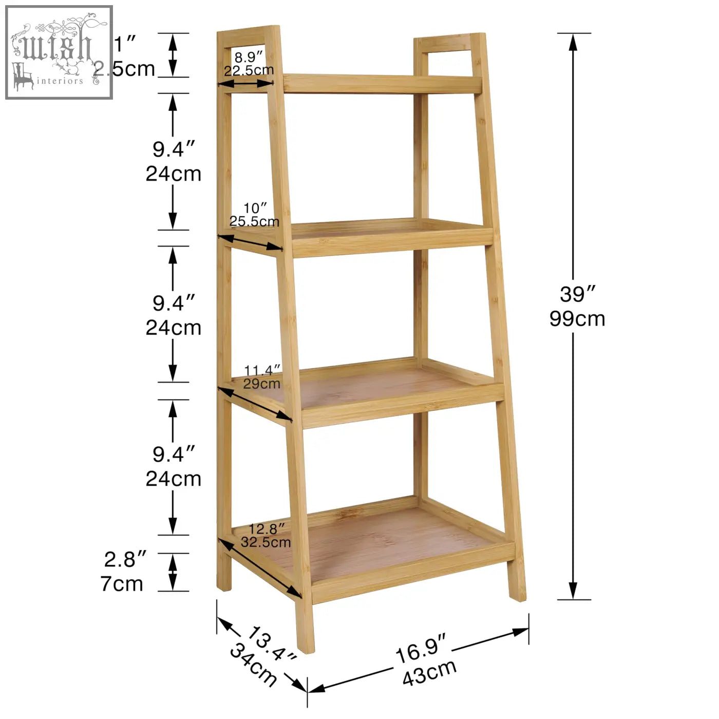 Smibuy light-colored bamboo ladder shelf with four slanted shelves perfect as a plant display stand and organizer