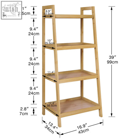 Smibuy light-colored bamboo ladder shelf with four slanted shelves perfect as a plant display stand and organizer