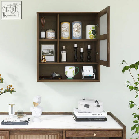 Dark wood smibuy bamboo mirror cabinet with glass door wall mounted medicine cabinet for bathroom storage space