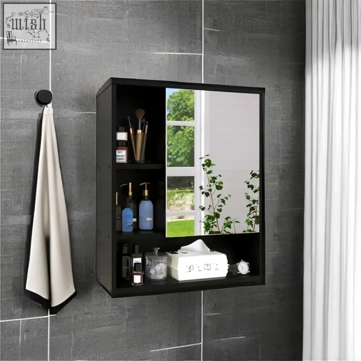 Black smibuy bamboo bathroom mirror cabinet with storage space and open shelving wall mounted medicine cabinet