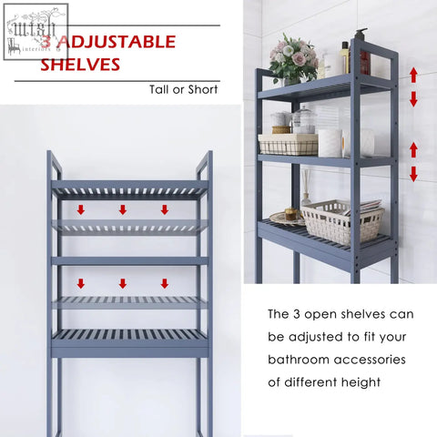 Gray metal smibuy bathroom storage shelf with three adjustable shelves for bamboo over-the-toilet bathroom storage