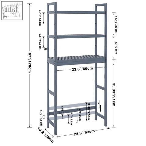 Grey metal smibuy bathroom storage shelf with adjustable shelves and vertical frame for bathroom space saving