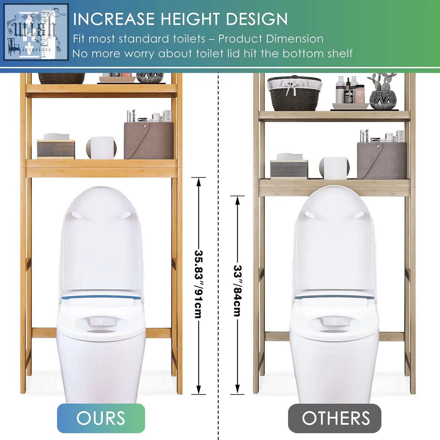 Light wood bamboo bathroom storage shelf with three adjustable shelves by smibuy for over-the-toilet space saving