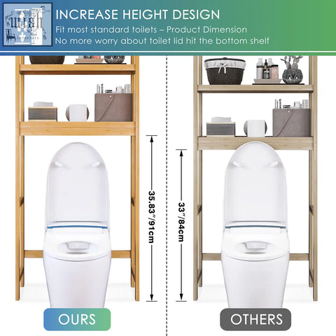 Light wood bamboo bathroom storage shelf with three adjustable shelves by smibuy for over-the-toilet space saving