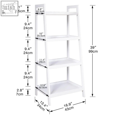 White smibuy ladder shelf with four bamboo tiers and handles perfect as a plant display stand or bathroom organizer
