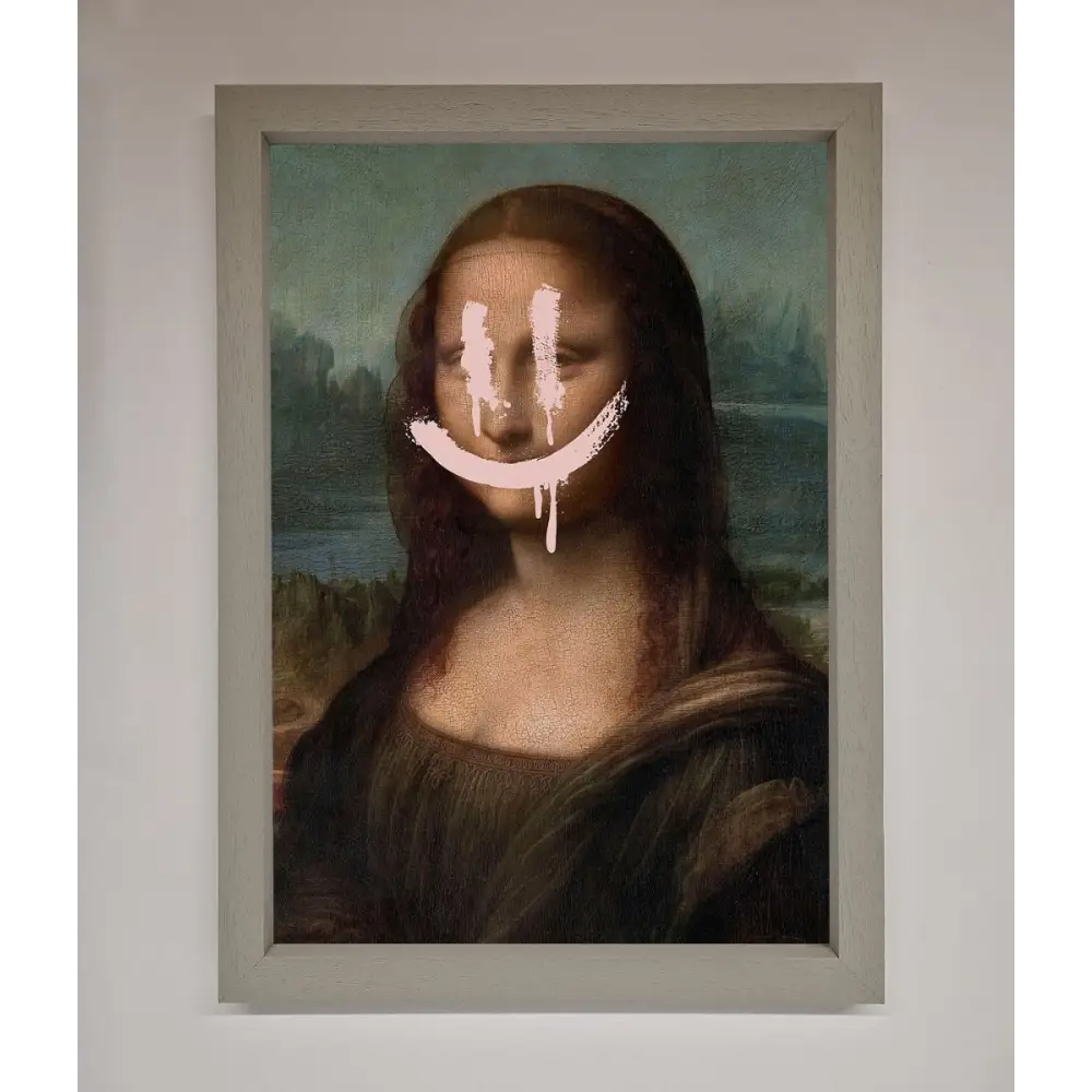 Smiley Mona Framed Poster - A3 (29.7 x 42 cm) / Grey - Framed Print