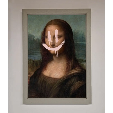 Smiley Mona Framed Poster - A3 (29.7 x 42 cm) / Grey - Framed Print