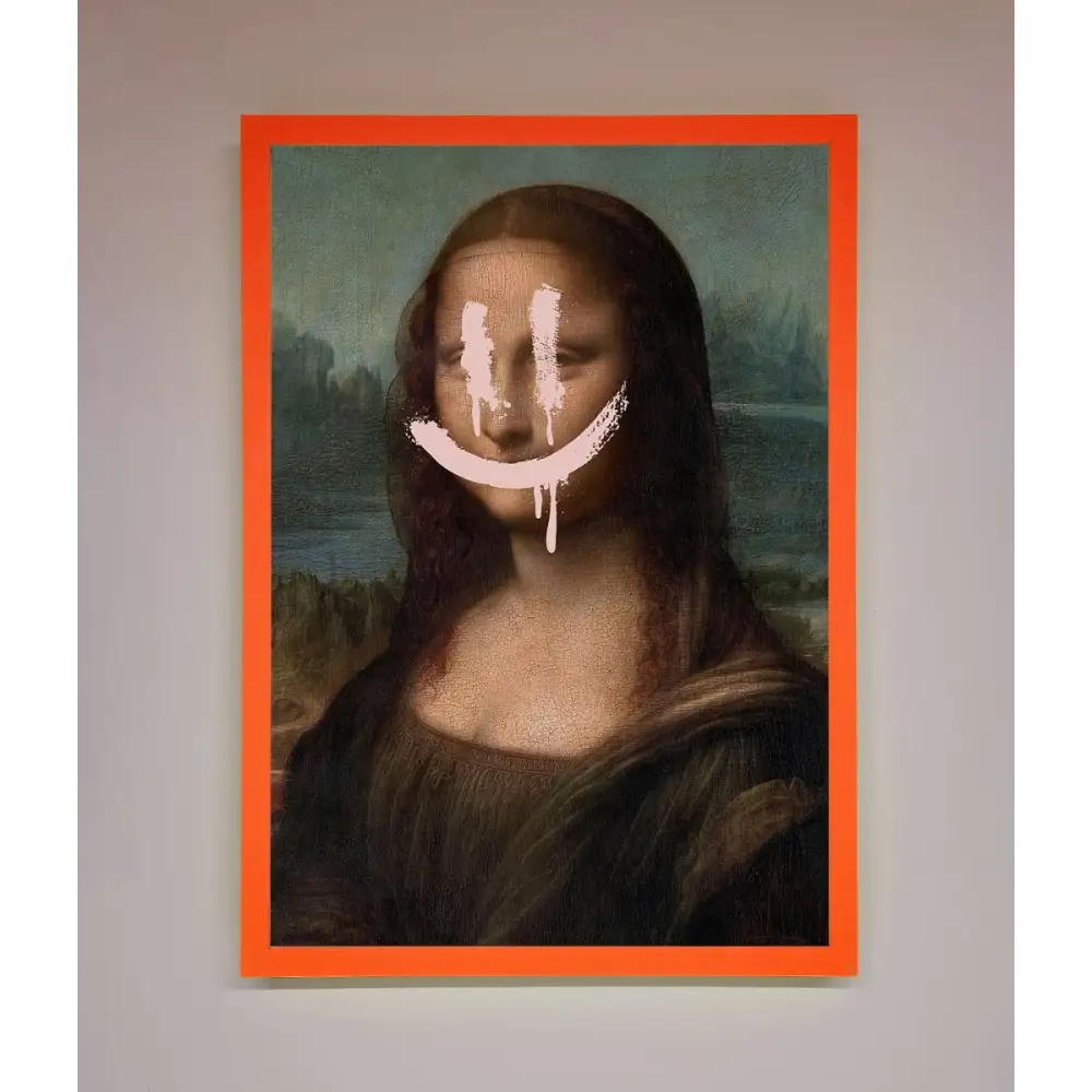 Smiley Mona Framed Poster - A3 (29.7 x 42 cm) / Neon Orange - Framed Print