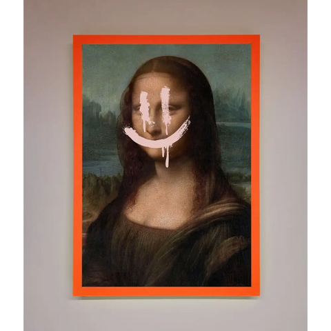 Smiley Mona Framed Poster - A3 (29.7 x 42 cm) / Neon Orange - Framed Print