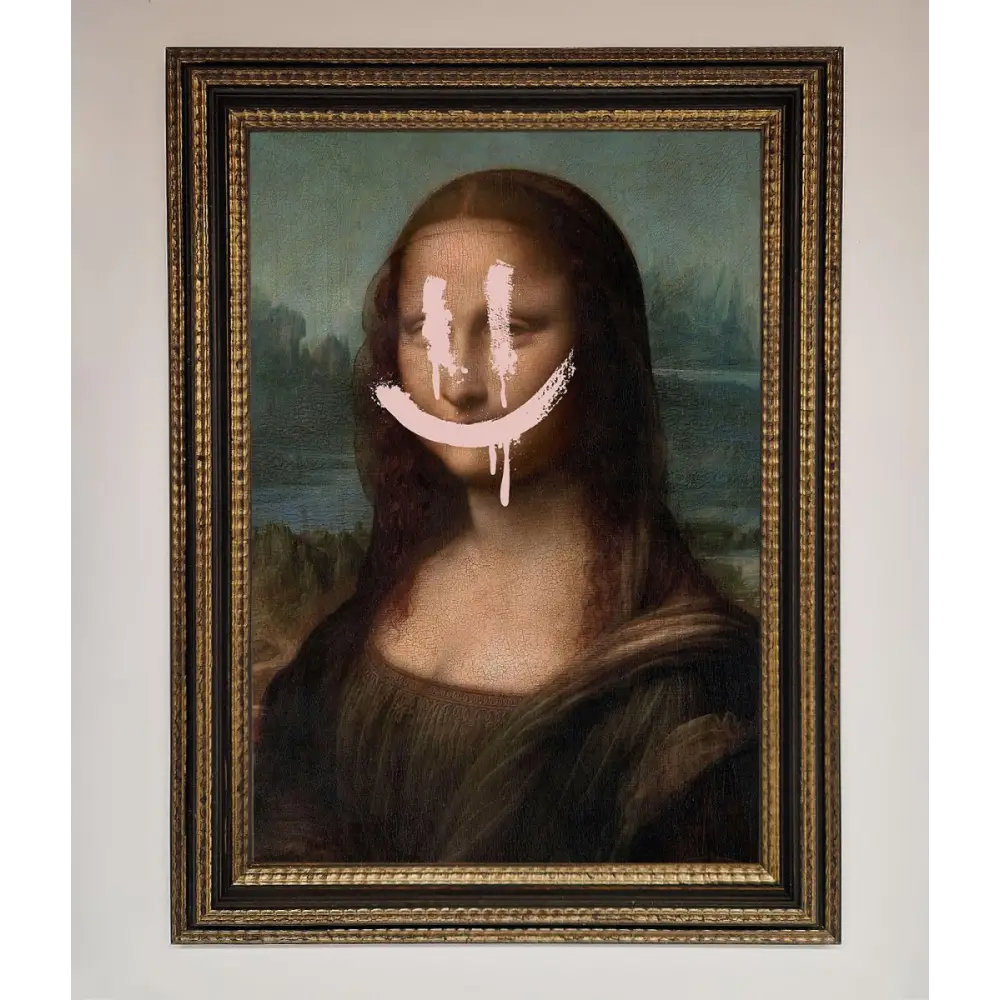 Smiley Mona Framed Poster - A3 (29.7 x 42 cm) / Ornate Gold Black - Framed Print