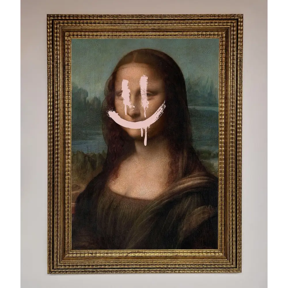 Smiley Mona Framed Poster - A3 (29.7 x 42 cm) / Ornate Gold - Framed Print