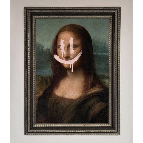 Smiley Mona Framed Poster - A3 (29.7 x 42 cm) / Ornate Silver Black - Framed Print