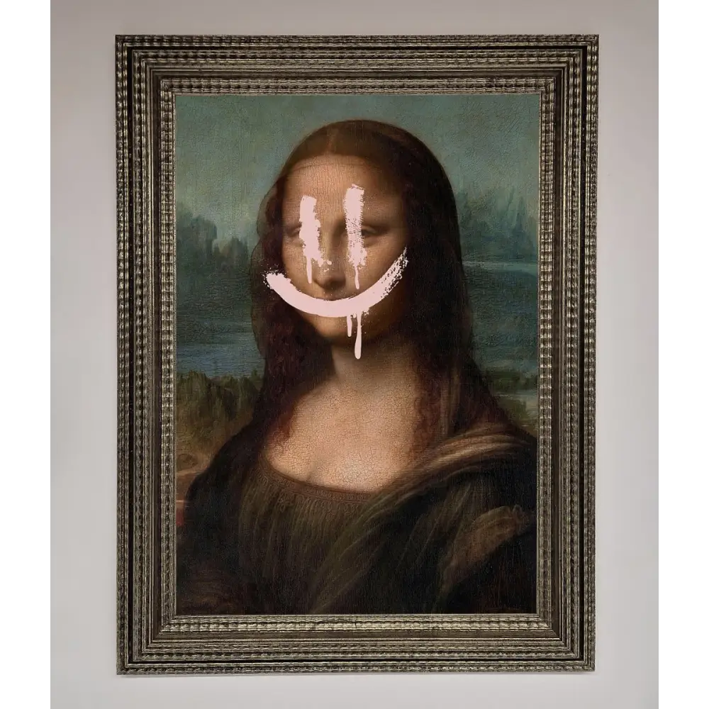 Smiley Mona Framed Poster - A3 (29.7 x 42 cm) / Ornate Silver - Framed Print