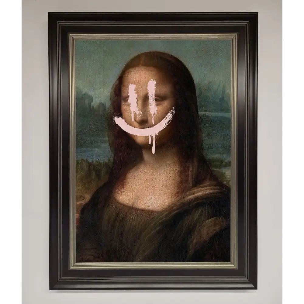 Smiley Mona Framed Poster - B0 (100 x 141 cm) / Black Silver - Framed Print