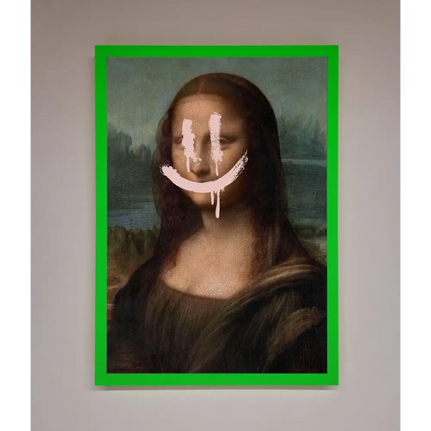 Smiley Mona Framed Poster - B0 (100 x 141 cm) / Neon Dark Green - Framed Print