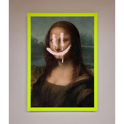 Smiley Mona Framed Poster - B0 (100 x 141 cm) / Neon Green - Framed Print